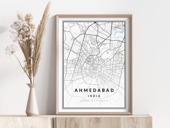 Ahmedabad City Map Print Poster Wall Art Geographic