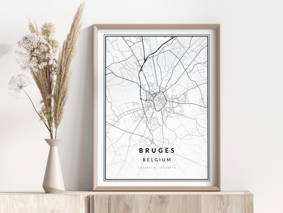 Bruges City Map Print Poster Wall Art Geographic