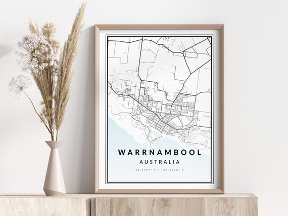 Warrnambool City Map Print Poster Wall Art Geographic