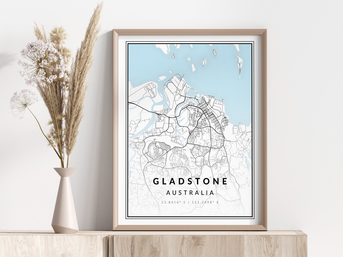 Gladstone Australia Minimalist City Street Map Coordinates Poster