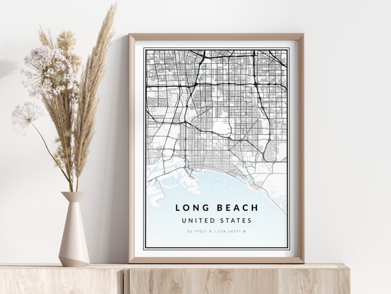 Long Beach Map Print Poster Wall Art Geographic