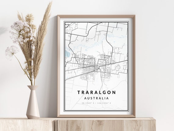 Traralgon City Map Print Poster Wall Art Geographic