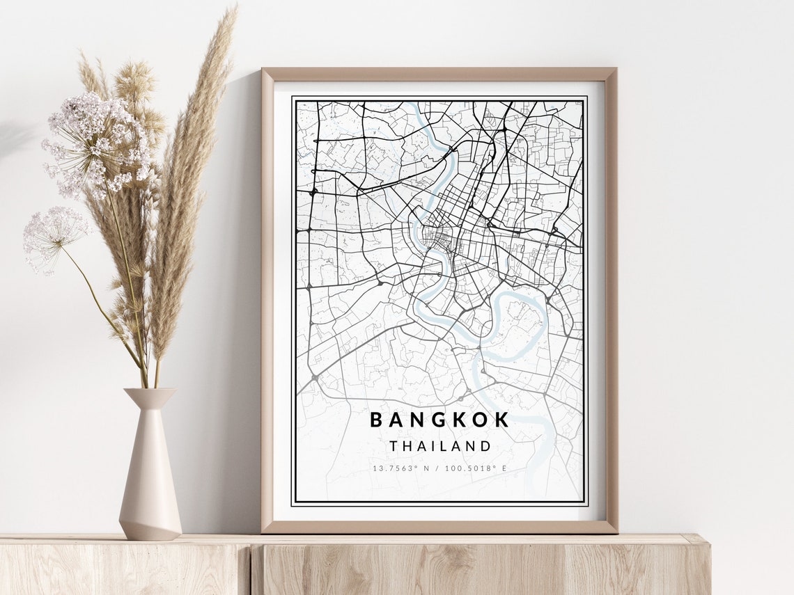 Bangkok Thailand Minimalist Black White City Map Streets Poster