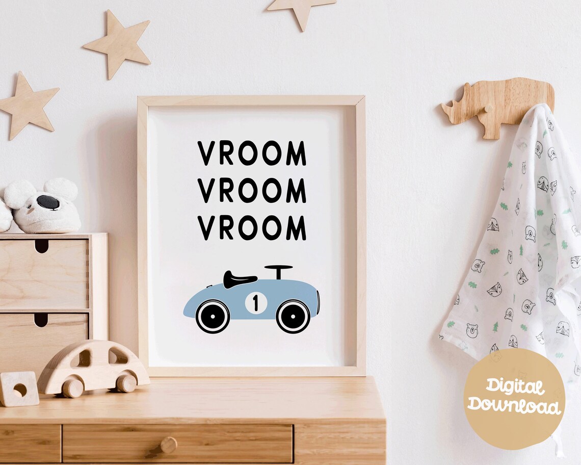Vroom Vroom Race Car Blue Nursery Boys Room Automotive Poster - Image 5