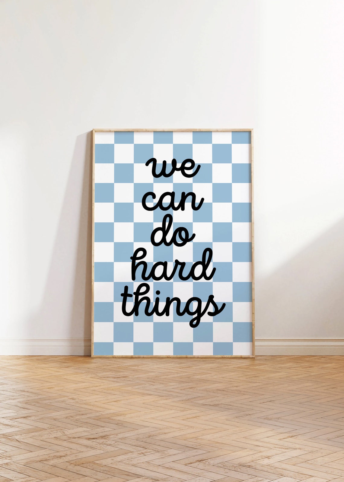 We Can Do Hard Things Script Quote Blue Checkerboard Art Poster - Image 2