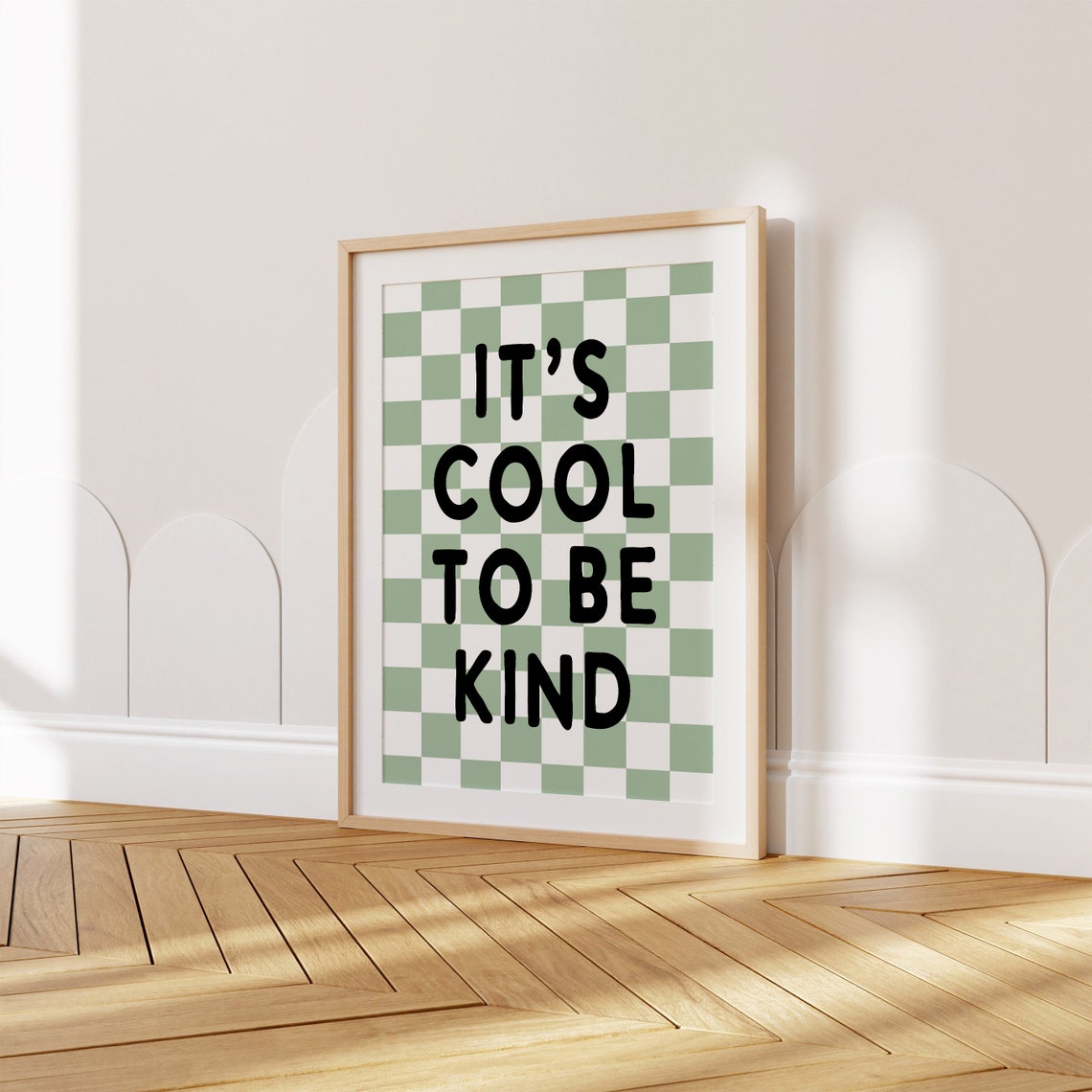 Its Cool To Be Kind Quote Kids Room Green Checkerboard Poster - Image 3