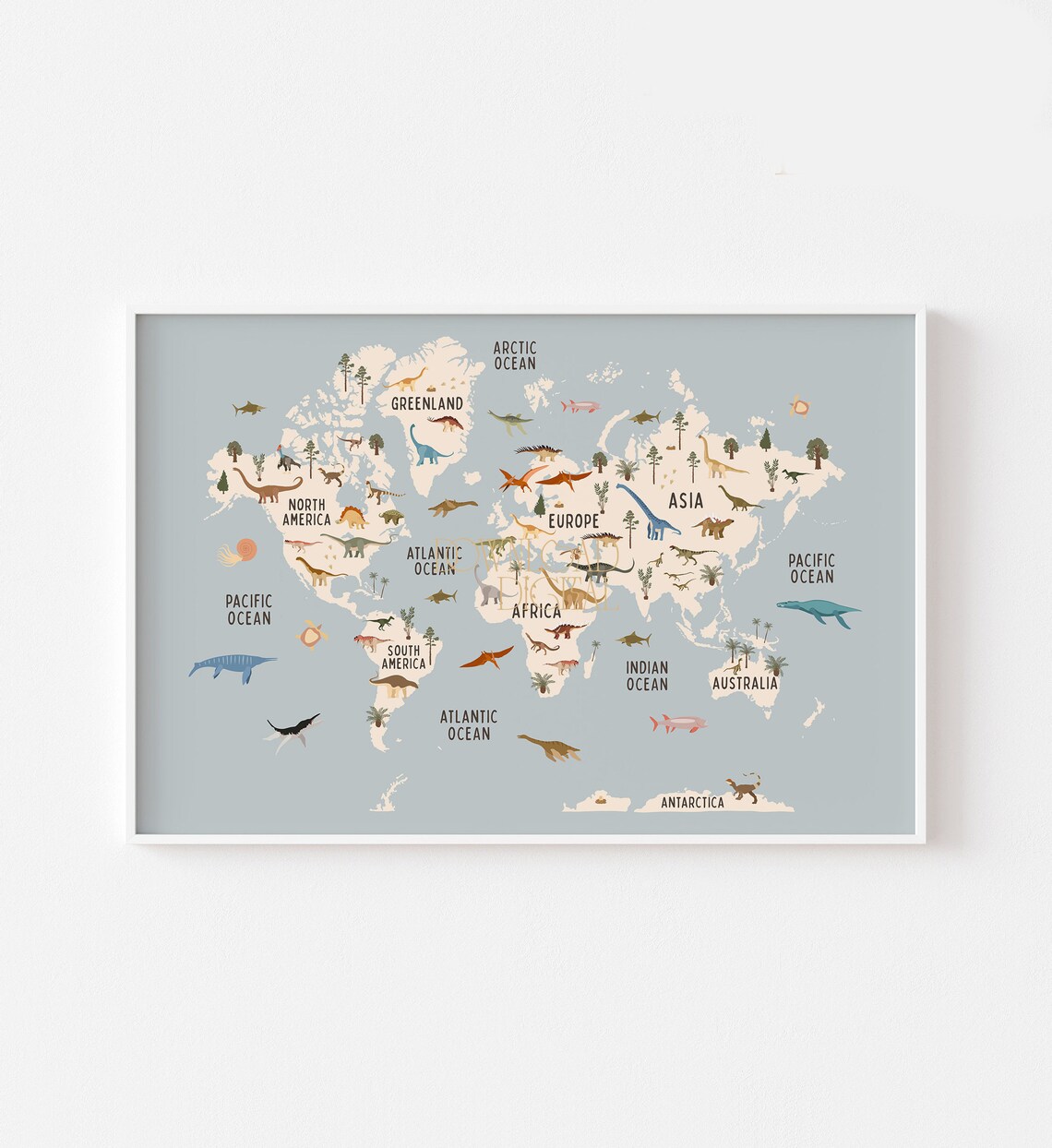 Dinosaur World Map Art Print, Nursery Educational Poster - Image 3