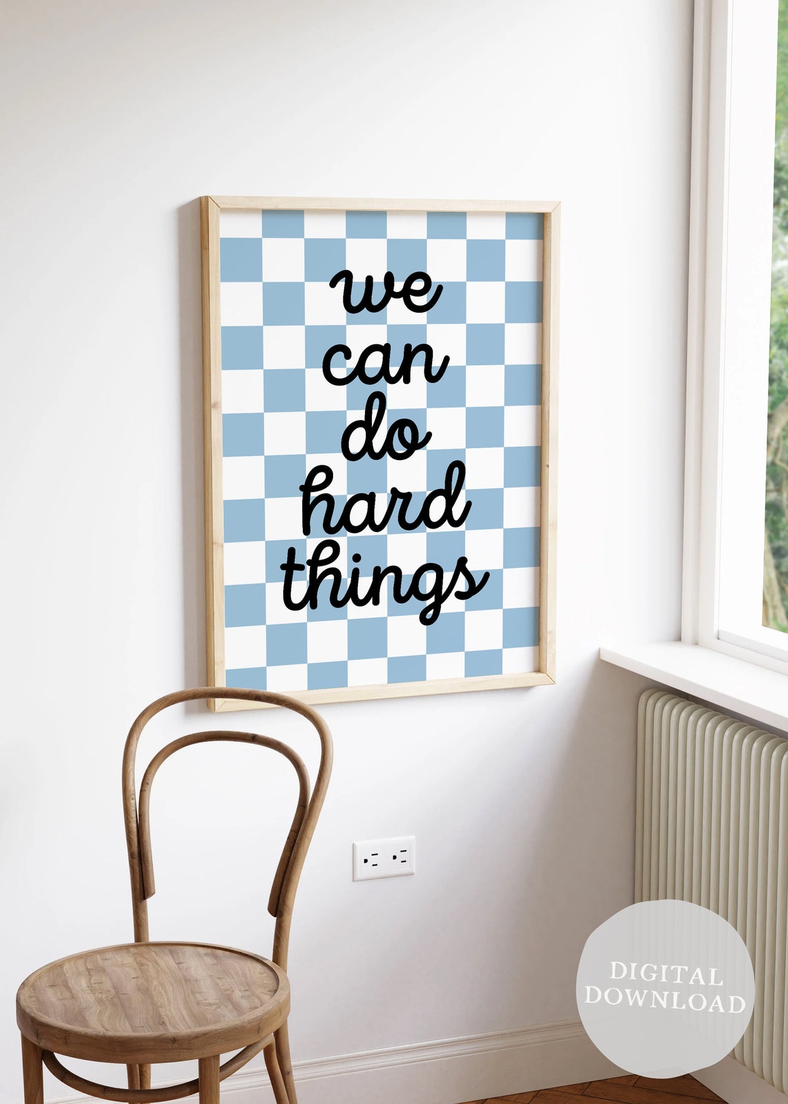 We Can Do Hard Things Script Quote Blue Checkerboard Art Poster - Image 3