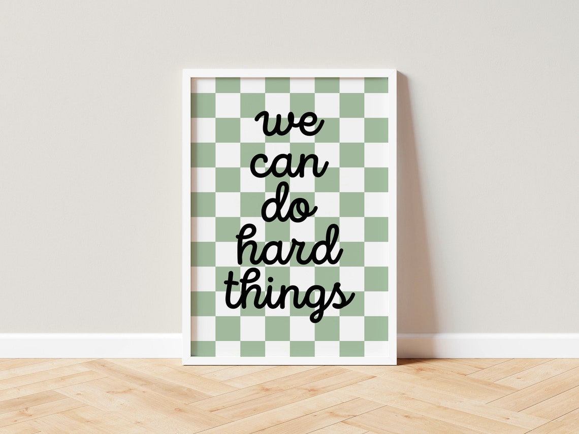 We Can Do Hard Things Script Quote Green Checkerboard Poster - Image 2