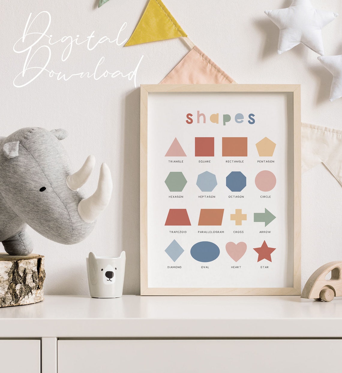 Shapes Chart 16 Geometric Shapes Illustrated Kids Poster Educational - Image 2
