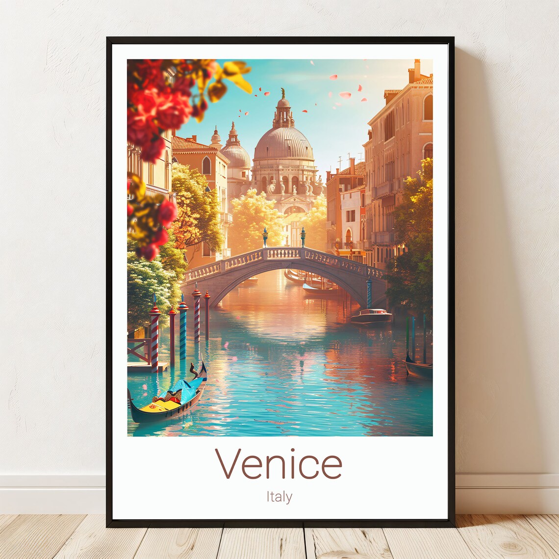 Venice Italy Grand Canal Gondola Bridge Travel Poster Romantic Artwork