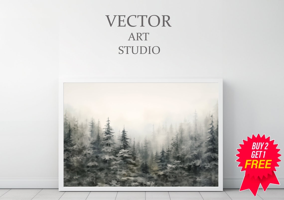 Moody Winter Forest Landscape Frame Tv Art Evergreen Trees Oil Painting Christmas Decor Rustic Vintage Christmas Screensaver - Image 3