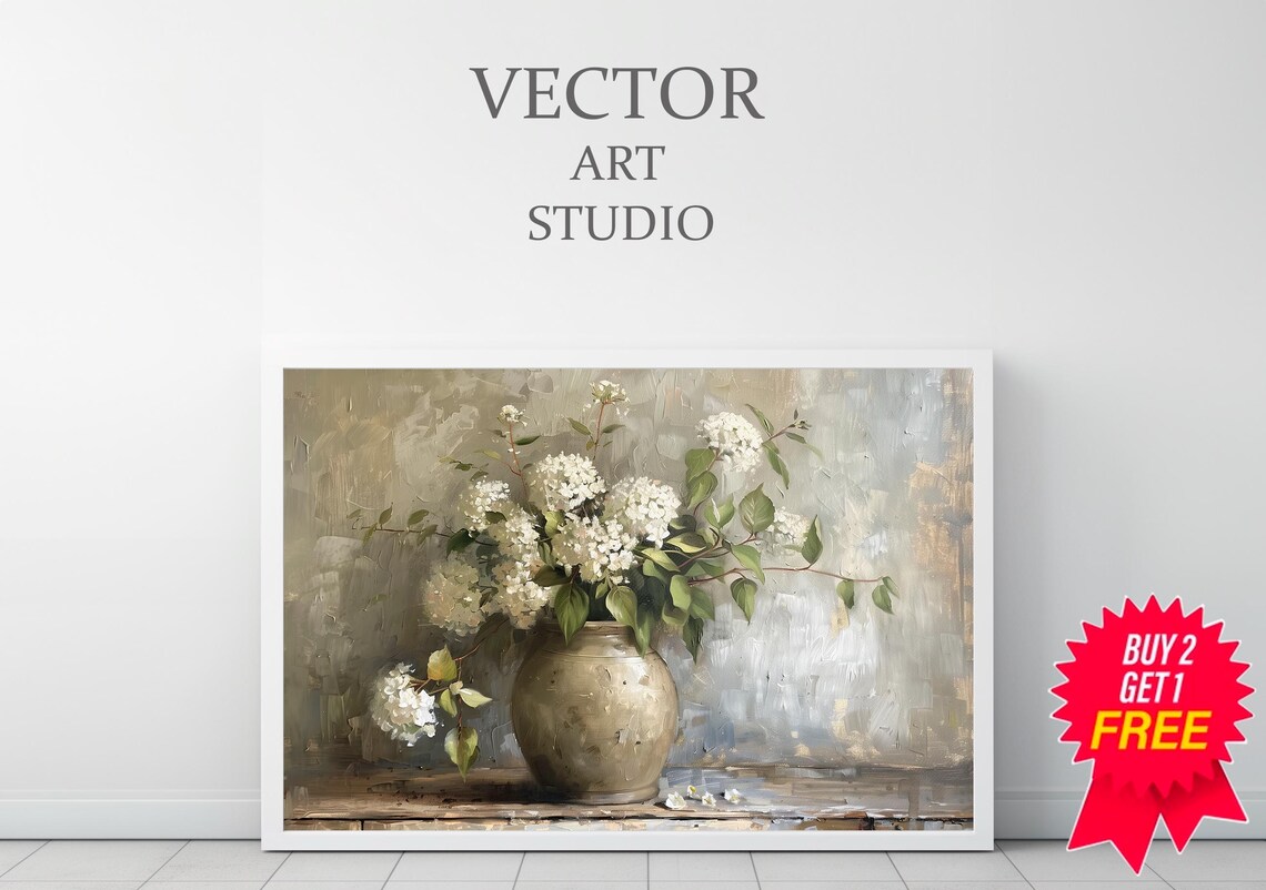 Hydrangeas In Vintage Vase Floral Wall Art Print - Image 3