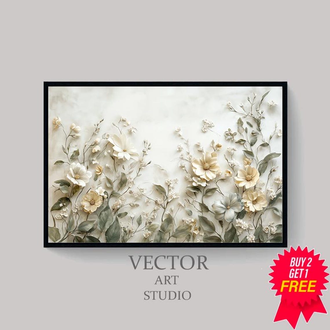 Cream Wildflowers Neutral Botanical Textured Garden Flower Poster - Image 4