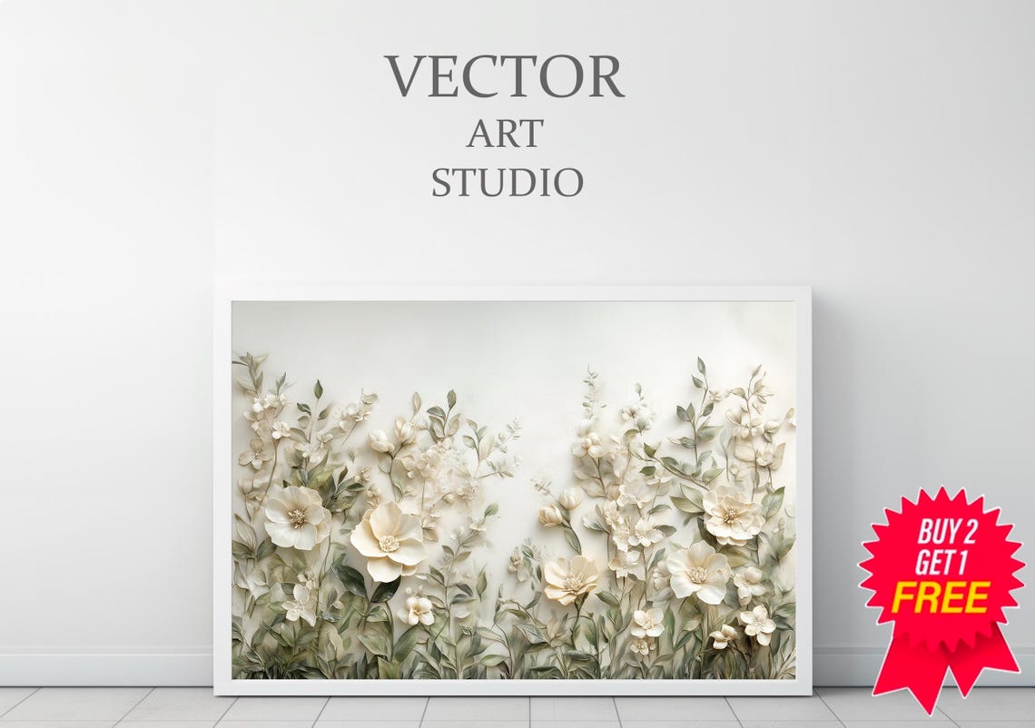 Wildflower Field Blooming in Soft Cream and Beige Tones Poster - Image 3