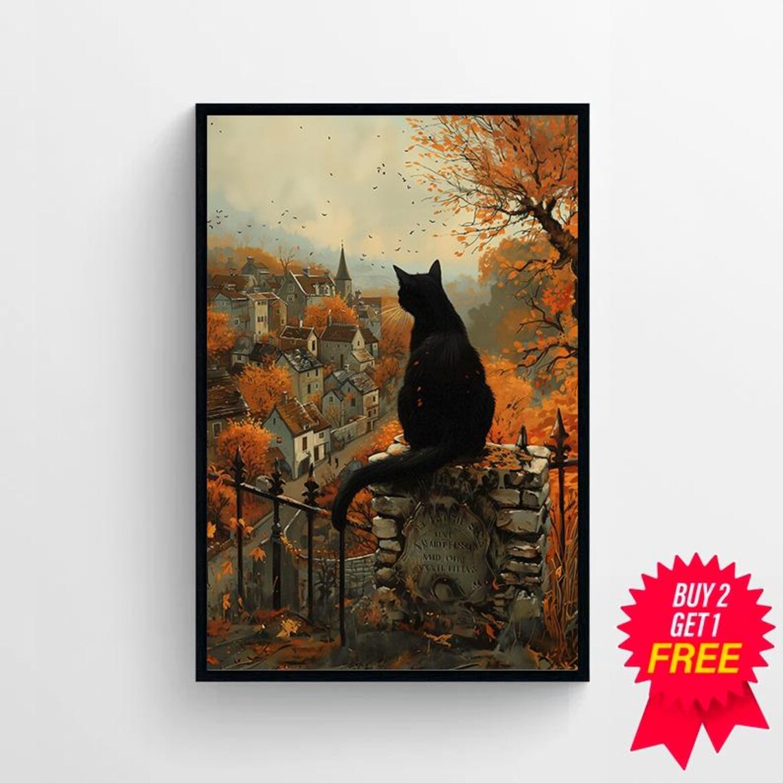 Salem Vintage Travel Poster, Black Cat Witchcraft - Image 4