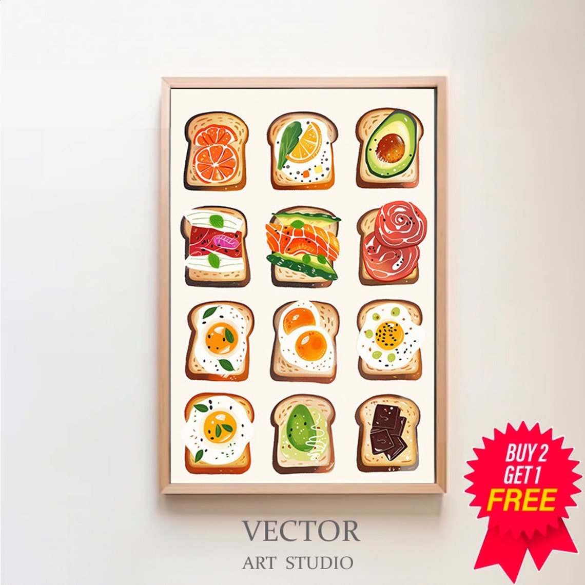 Savory Toast Grid Avocado Fried Eggs Salmon Tasty Food Poster