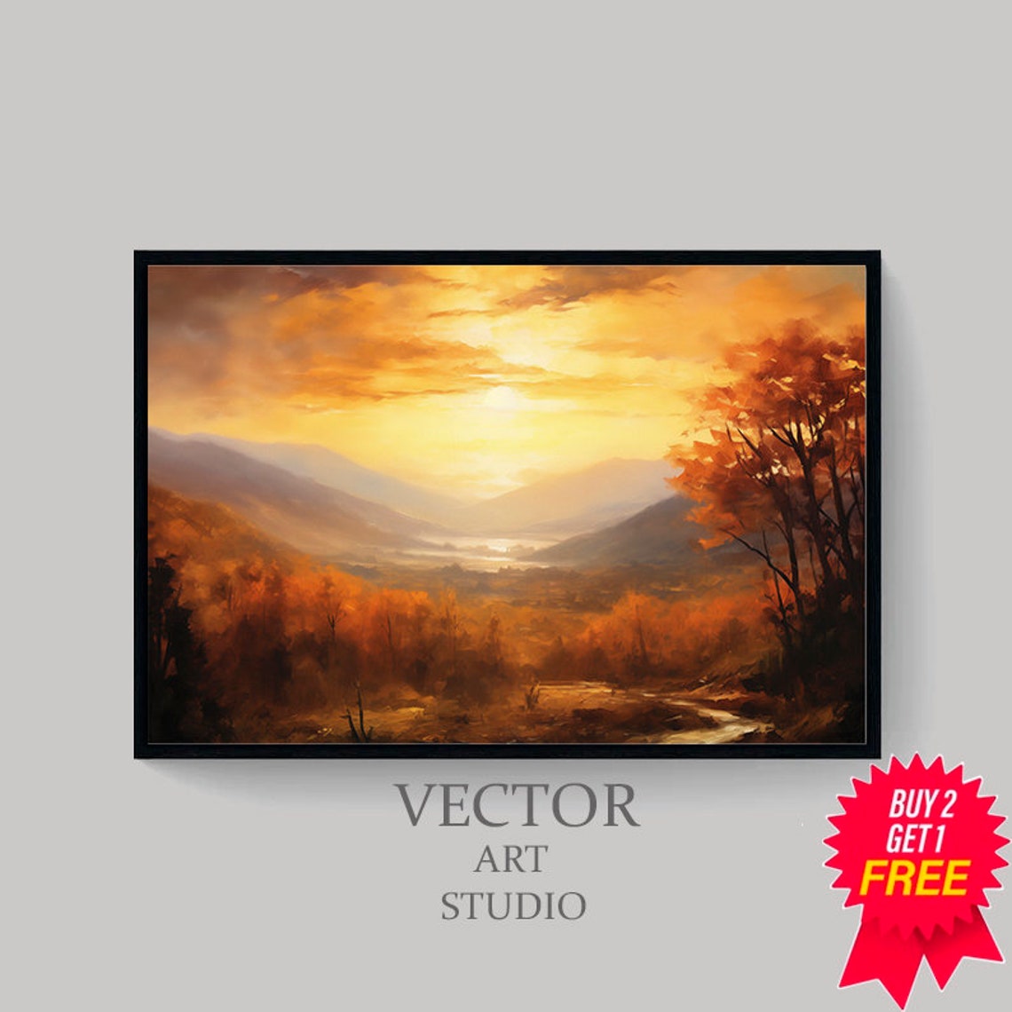 Rustic Fall Landscape Print Vintage Autumn Moody Countryside Painting Farmhouse Decor Fall Wall Print Autumn Earth Tone - Image 4