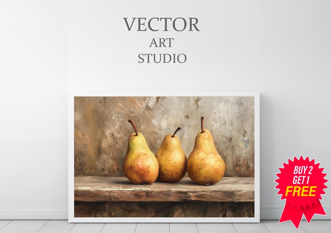 Rustic Still Life Wall Print Moody Fruit Print Kitchen Vintage Painting Fruit Still Life Painting Fruit Pears Wall Art - Image 3