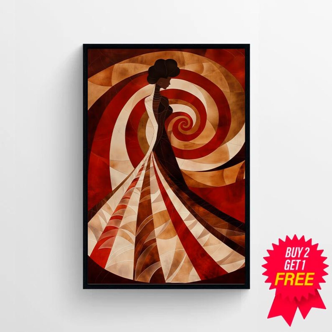 Red Swirl Mosaic Gown Elegant Woman Geometric Style Art Poster - Image 4