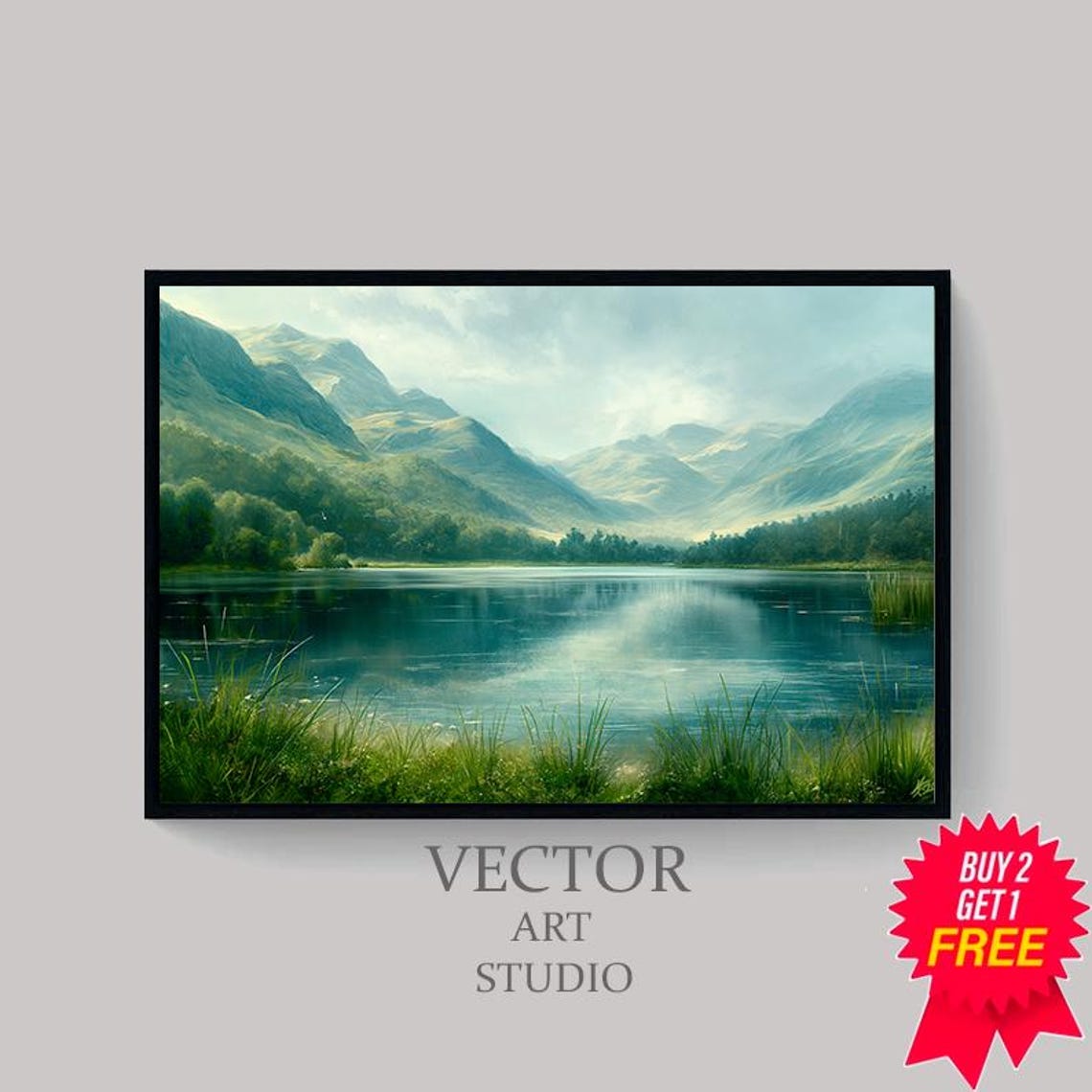 Turquoise Mountain Lake with Lush Green Shores Bright View Poster - Image 4