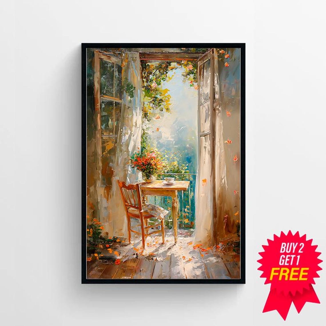 Country Oil Painting Vintage Landscape Print Rustic Farmhouse Summer Landscape Balcony Art Print Decor Summer Oil Painting - Image 4