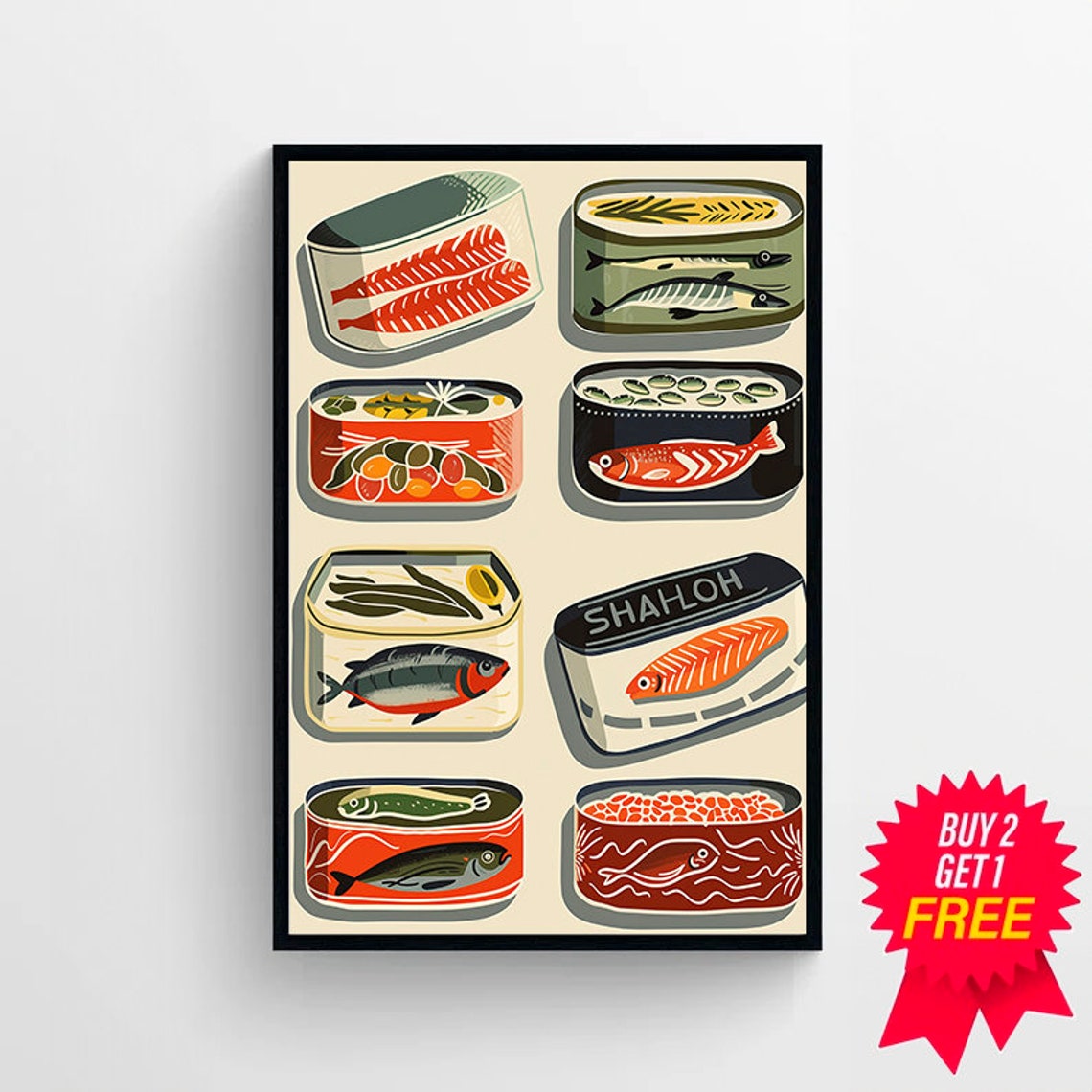 Retro Sardine Tin Can Collection Vintage Italian Kitchen Art Poster - Image 4