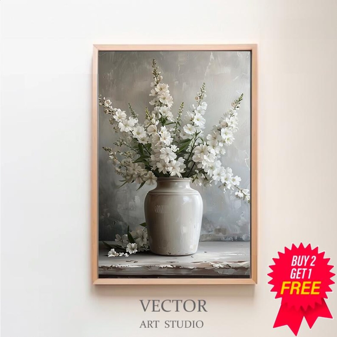 Spring Flowers in Vintage Vase, Floral Art Print