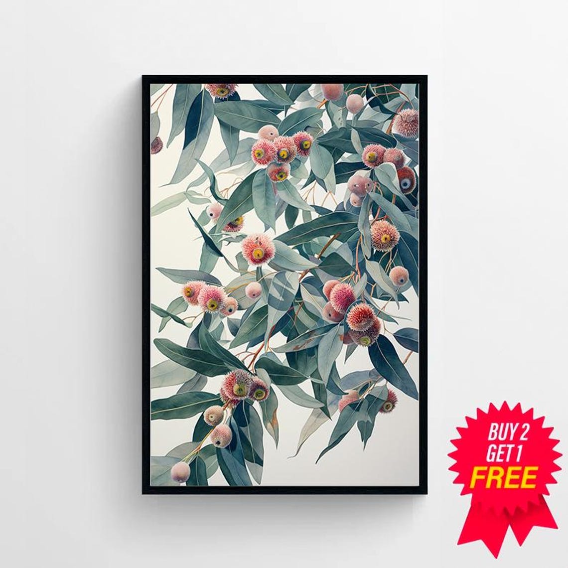 Flowering Gum Pink Blossom Eucalyptus Watercolor Botanical Poster - Image 4