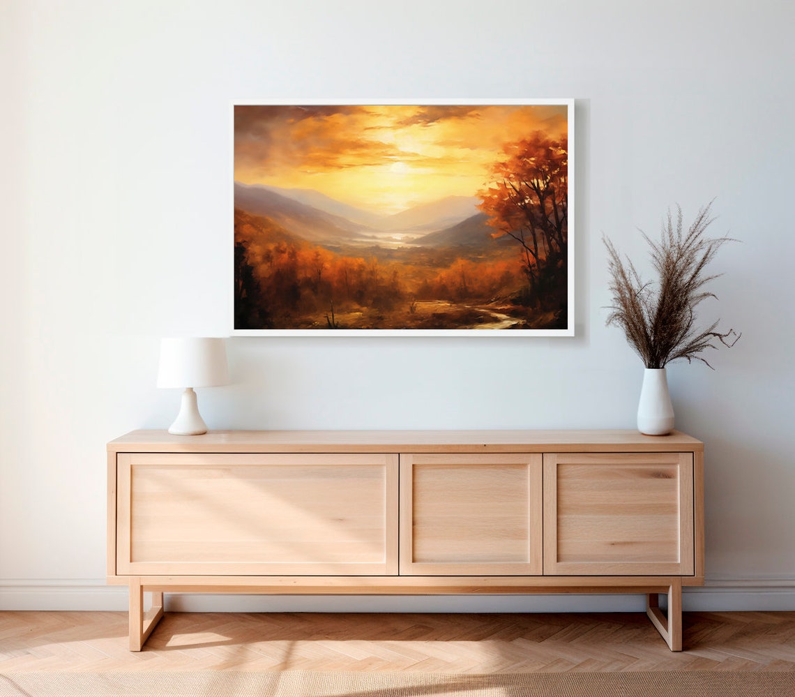 Rustic Fall Landscape Print Vintage Autumn Moody Countryside Painting Farmhouse Decor Fall Wall Print Autumn Earth Tone - Image 2