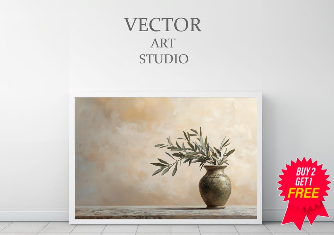 Antique Vase With Olive Branches Neutral Vintage Still Life Poster - Image 3