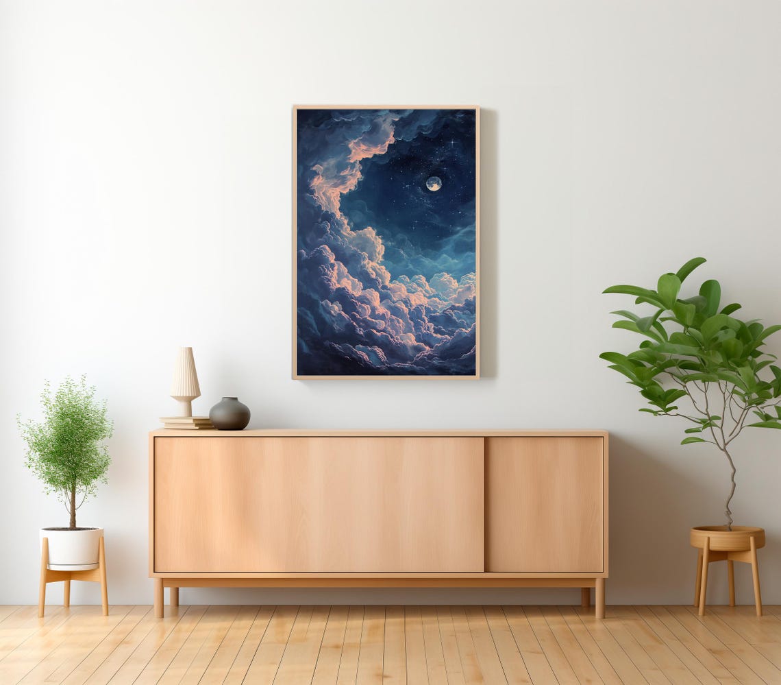 Moonlit Night Sky With Dramatic Clouds and Full Moon Art Poster - Image 2
