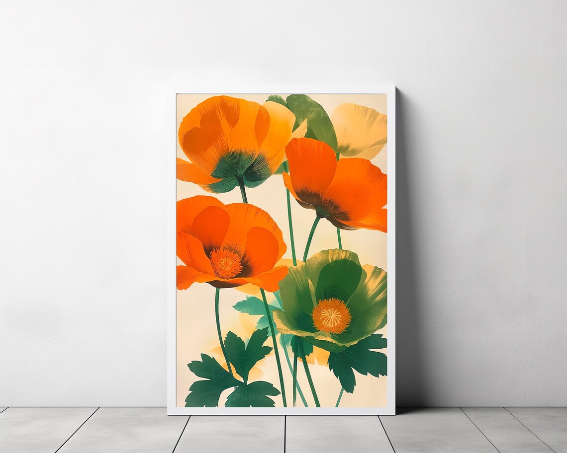 Orange and Green Poppies Modern Bold Botanical Floral Poster - Image 3