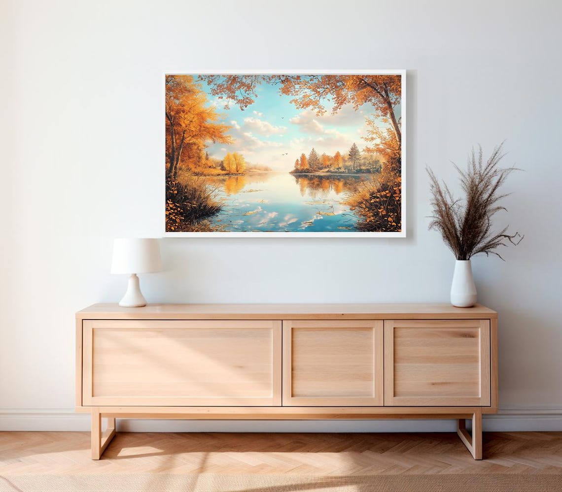 Golden Autumn Tree Branches Overlooking a Calm Reflective Lake Poster - Image 2