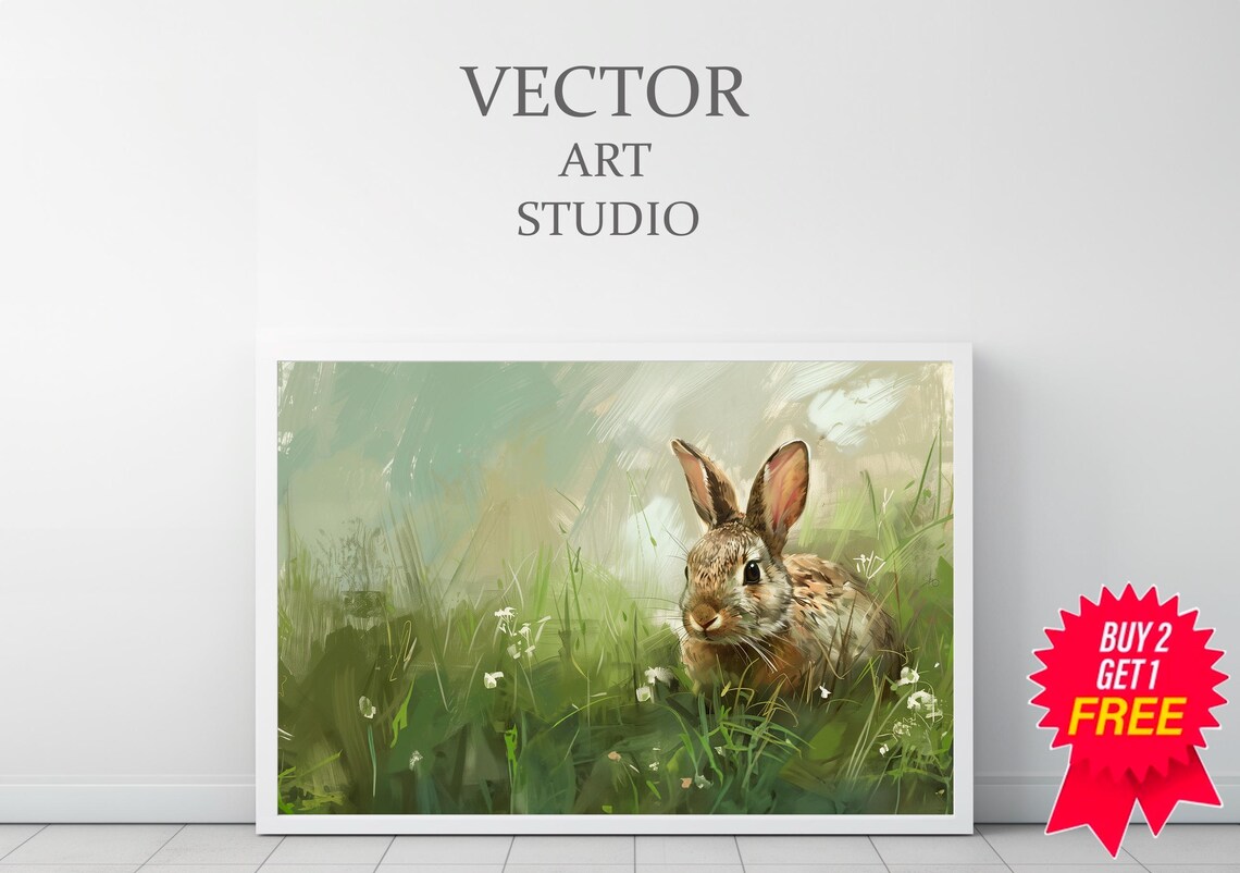 Spring Bunny Rabbit in Green Meadow Grass Daylight Portrait Poster - Image 3