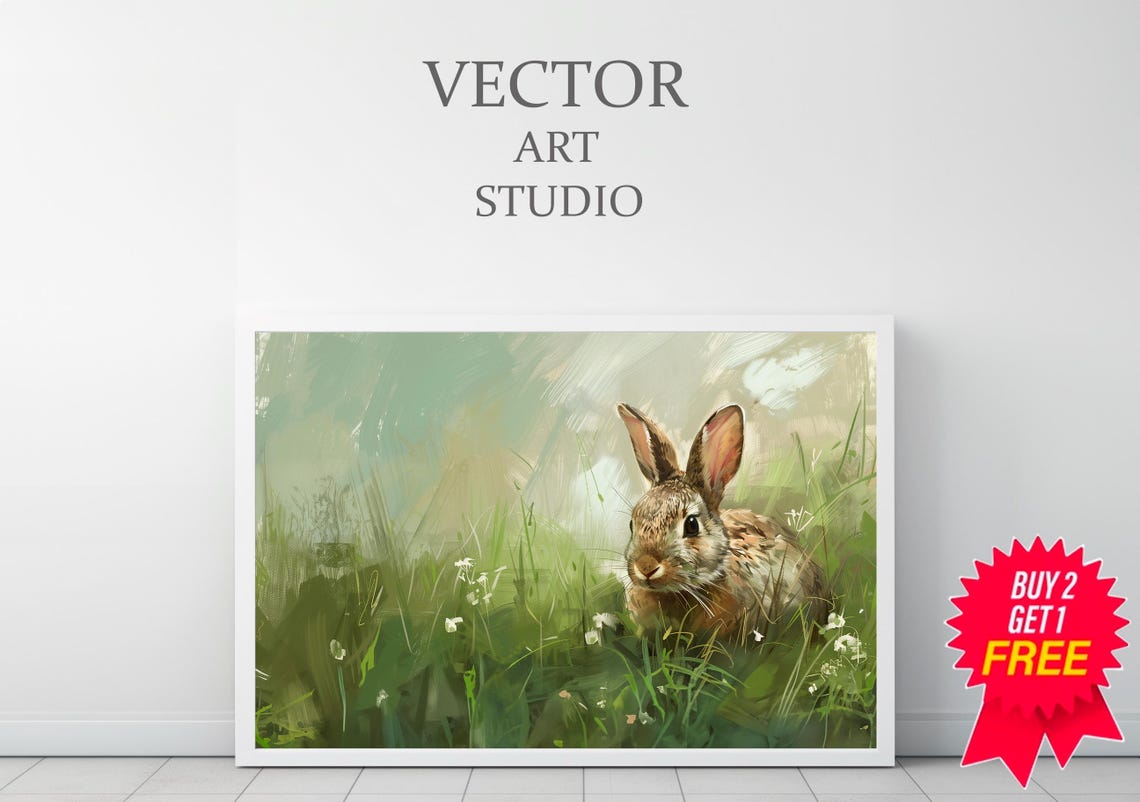 Vintage Easter Bunny Frame Tv Art Moody Easter Decor Neutral Spring Rabbit Painting Tv - Image 3