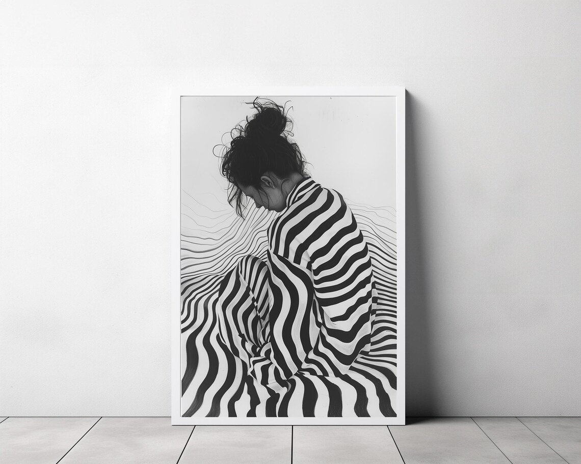 Black and White Woman in a Zebra Striped Dress from Behind Poster - Image 3