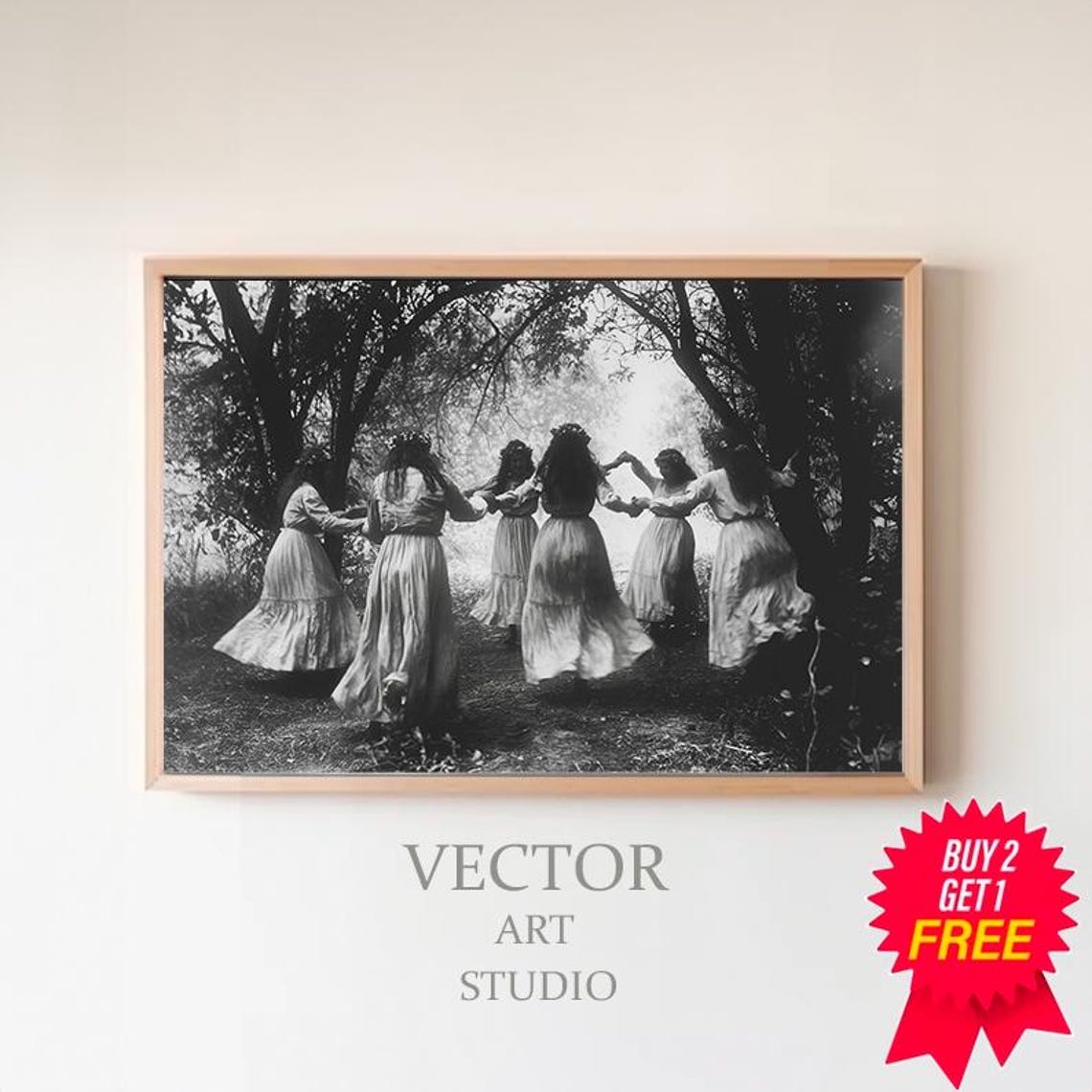 Women Dancing in a Circle in Forest Vintage Photo Gothic Poster
