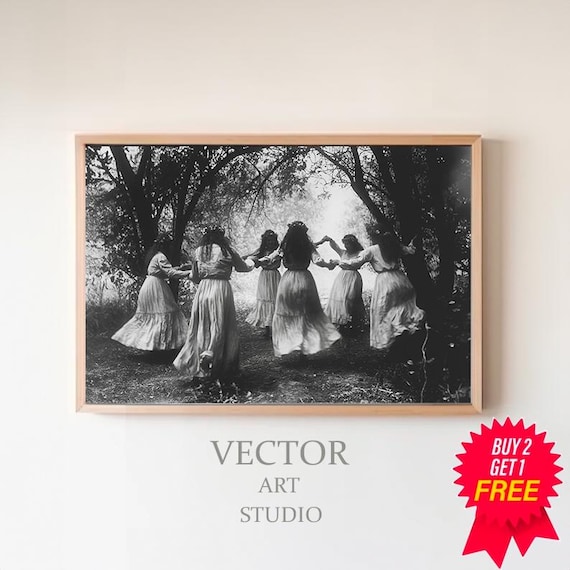 Circle Of Dancing Witches Vintage Photography Dark Occult Poster Gothic Home Decor Witchcraft Witch Print Gothic Art Wiccan Art