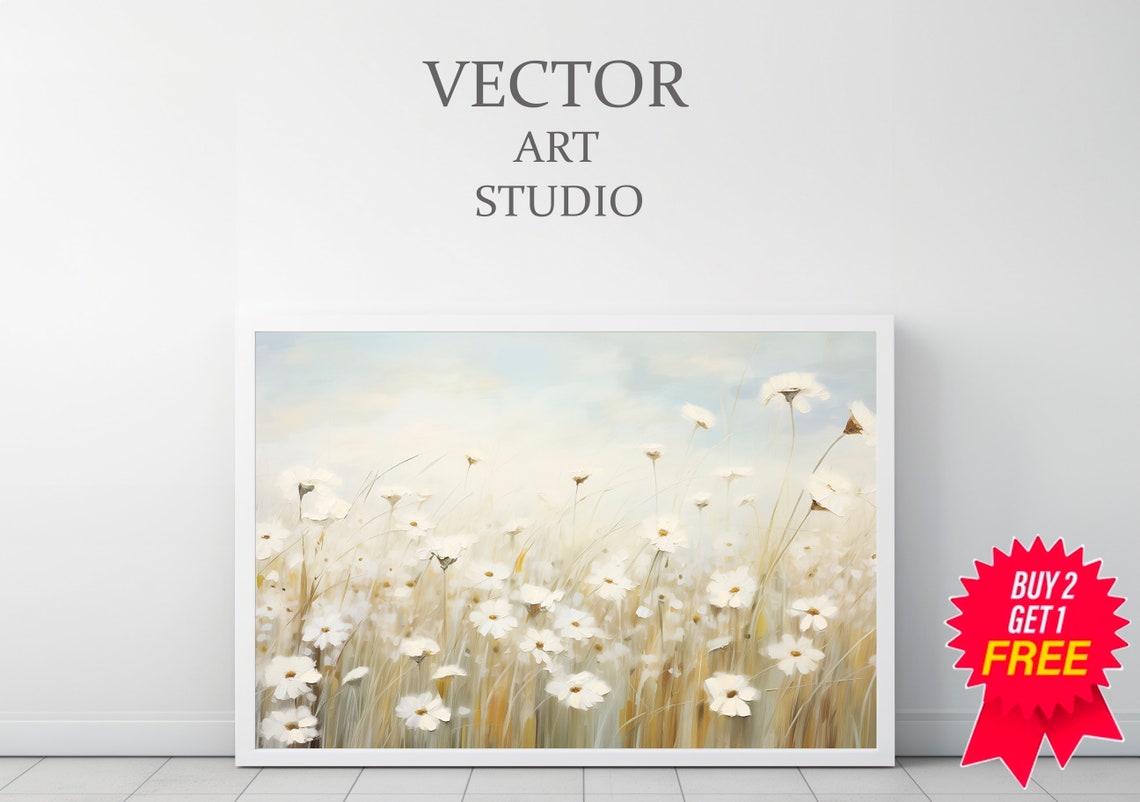 White Daisies in a Sunlit Meadow Soft Botanical Wildflower Poster - Image 3