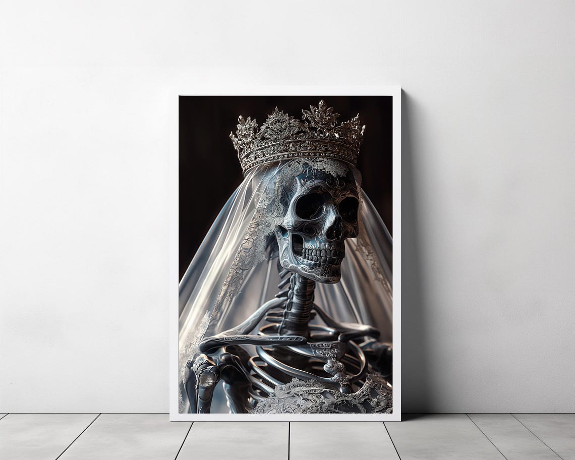 Crowned Skeleton Queen Bride In Veil Gothic Dark Academia Poster - Image 3