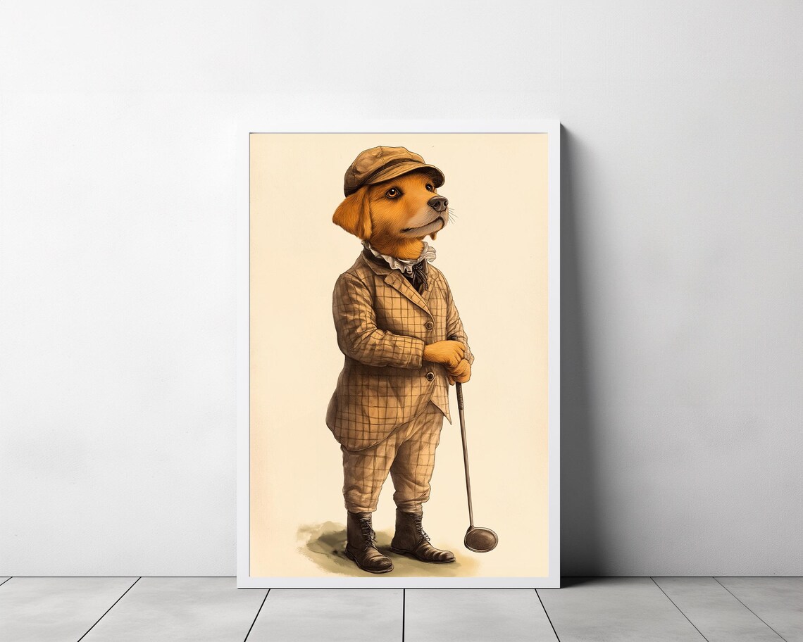 Golden Labrador Puppy Golfer in a Tweed Suit and Flat Cap Poster - Image 3