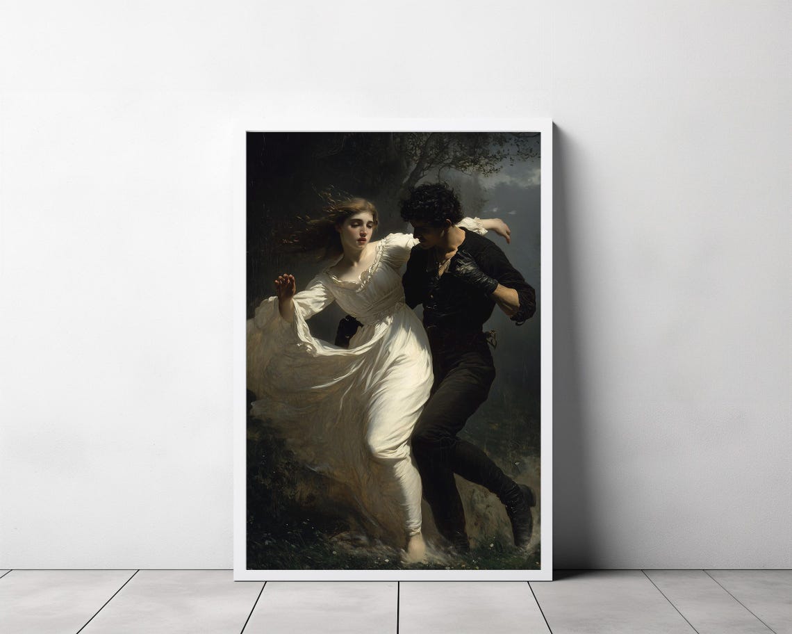 Dark Romantic Couple Dancing Wildly at Night Classical Art Poster - Image 3