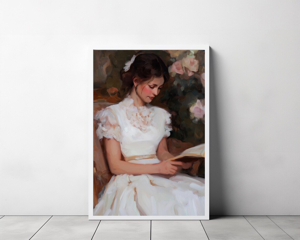 Woman Reading Impressionist Portrait in Floral Garden Poster - Image 3