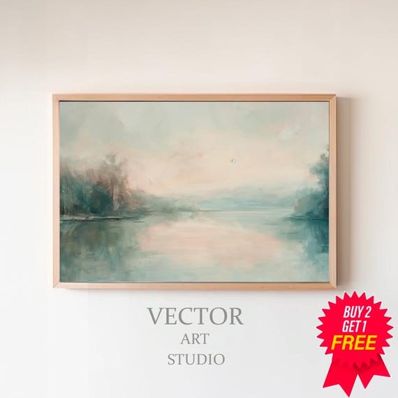 Country River Spring Frame Tv Art Vintage Summer Landscape Painting Neutral Soft Easter Decor Abstract Watercolour Painting