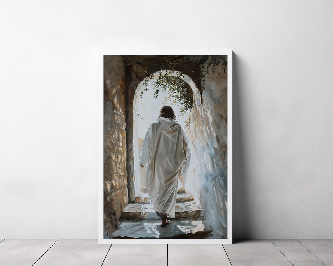 Jesus Walking Up Stone Steps Through Archway Into Tomb Light Poster - Image 3