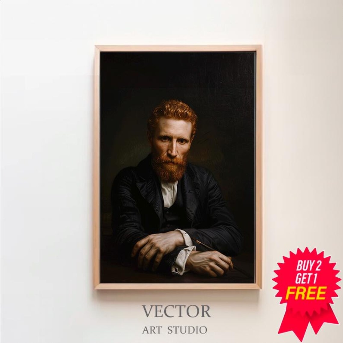Moody Portrait Of A Red Bearded Man In Dark Oil Paint Poster