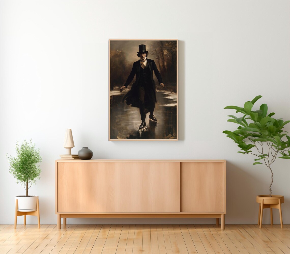 Victorian Gentleman Ice Skating on Frozen Pond Vintage Poster - Image 2