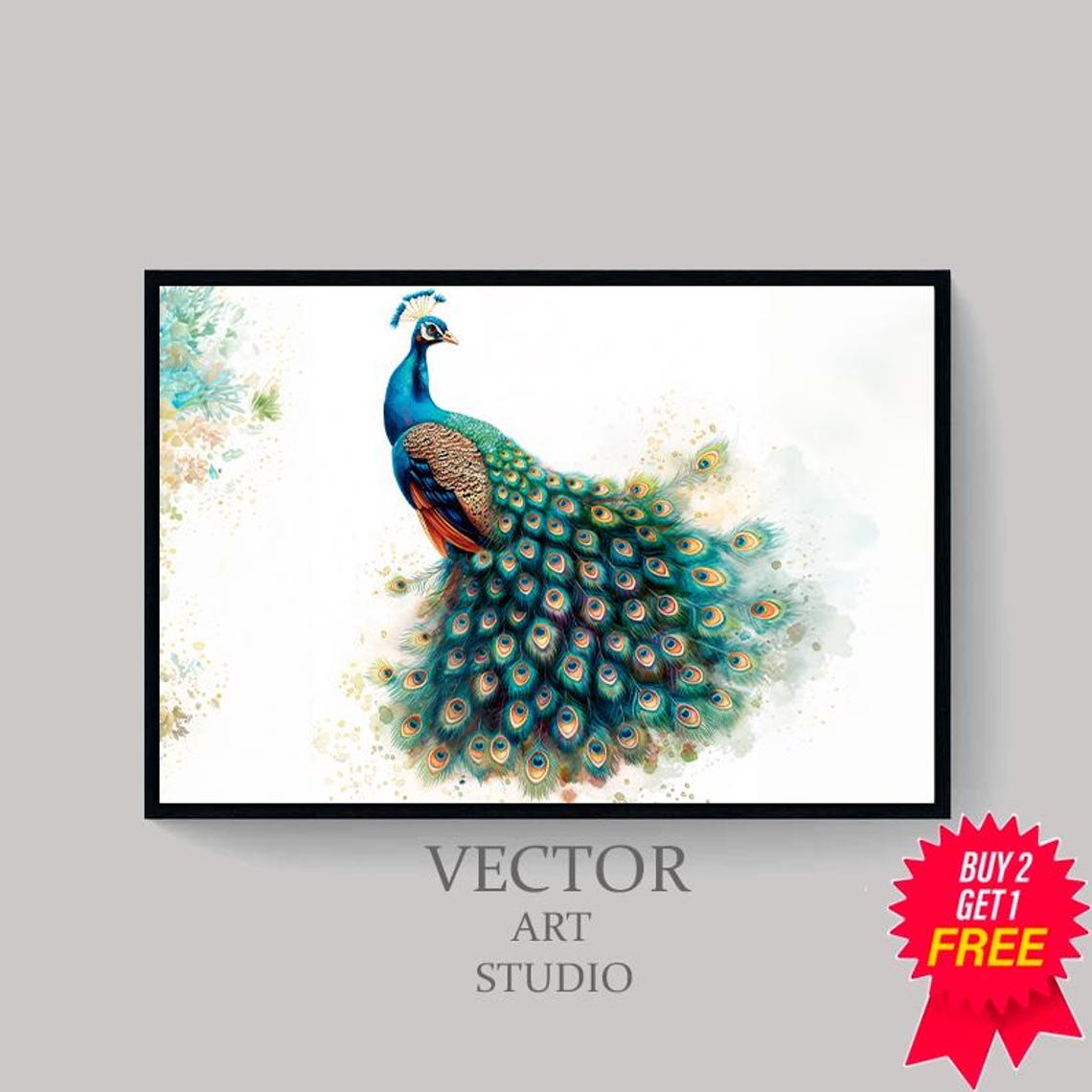 Elegant Watercolor Peacock Standing on a White Background Poster - Image 4
