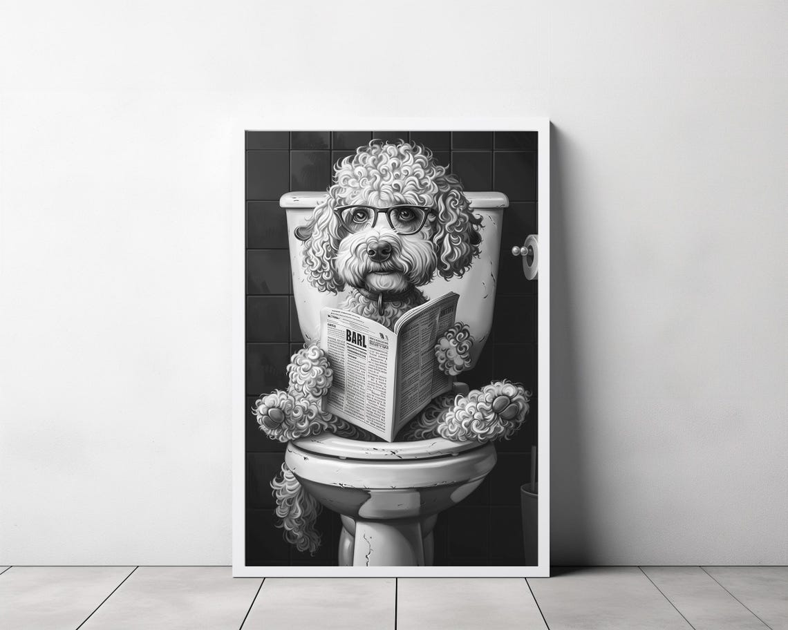 Funny Cockapoo with Glasses Reading a Book on the Toilet Poster - Image 3